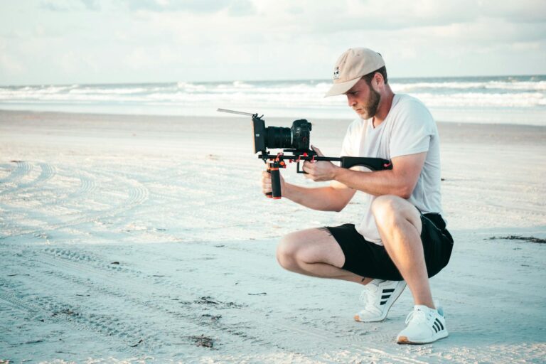 A man on the beach creating viral short videos for tiktok and youtube
