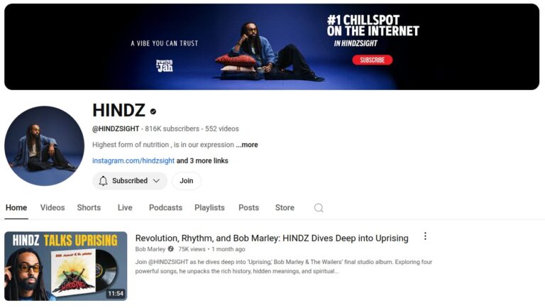 HINDZ youtube channel screenshot