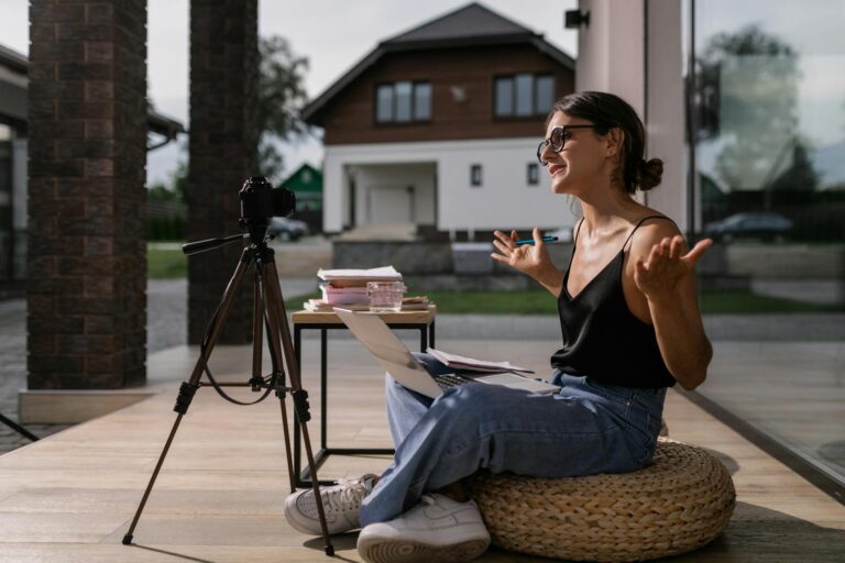 a micro-influencer recording on her driveway at home